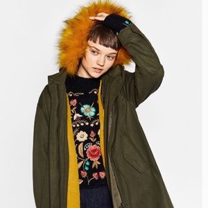 ZARA green parka utility jacket coat SZ small